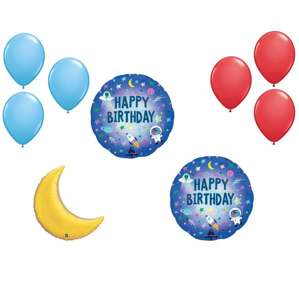 Loonballoon Space, Alien, Rocket Theme Balloon Set, 2x Birthday Outer Space Holographic Balloons 81138